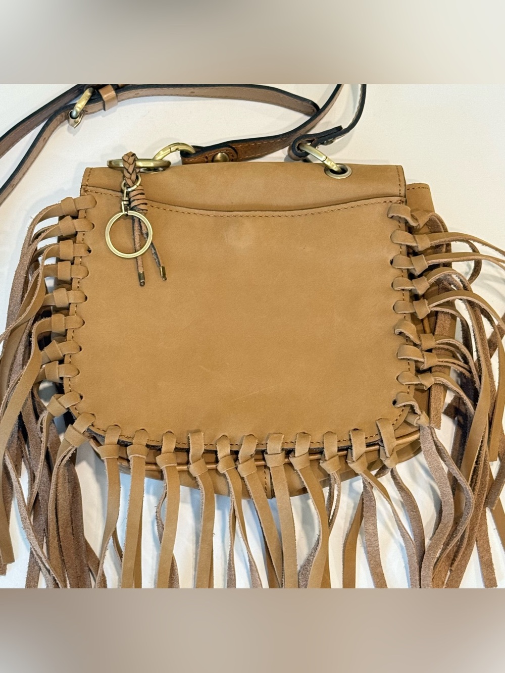 Patricia Nash Karisa Nubuck Suede Leather Fringe Crossbody Bag Tan Boho - Picture 3 of 12